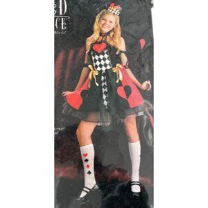 Tween Queen Of Hearts Costume Fun World Wicked Innocence Size 8-10 Black Red NEW
